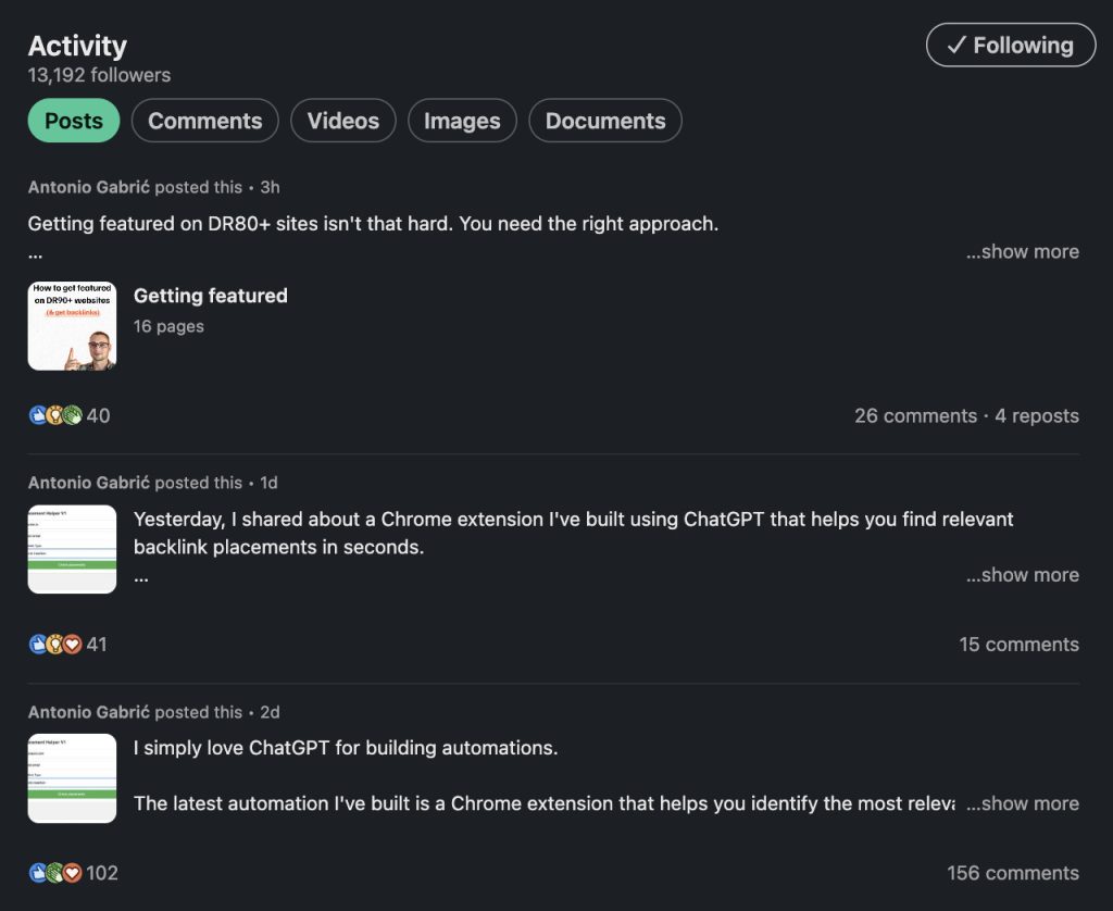Content creation and engagement is the key at increasing your impact with connections and followers.